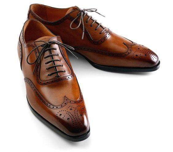 Handmade Men's Leather Brown Wing Tip Brogue Shoes - leathersguru