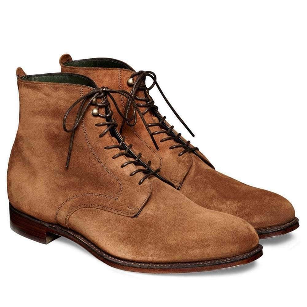 Handmade Men's Ankle High Suede Brown Lace Up Boot - leathersguru