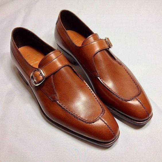 Handmade Brown Leather Monk Strap Split Toe Shoe - leathersguru