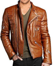 Load image into Gallery viewer, Men&#39;s Tan Color Classic Padded Stylish leather jacket - leathersguru
