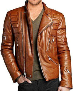 Men's Tan Color Classic Padded Stylish leather jacket - leathersguru