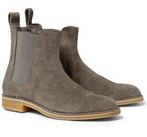 Handmade Men's Ankle High Gray Chelsea Suede Boot - leathersguru