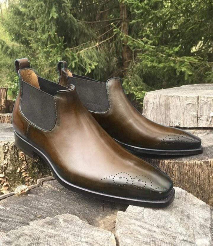 Handmade Half Ankle Dark Brown Chelsea Boot - leathersguru