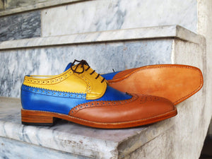 Men's Leather Multi Color Wing Tip Brogue  Lace Up Shoes - leathersguru