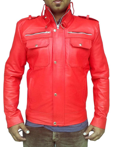 New Men's Red Bomber Slim Fit Leather Jacket, Men leather jacket - leathersguru