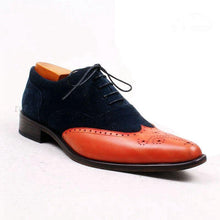 Load image into Gallery viewer, Men&#39;s New Tan Navy Blue Leather Suede  Shoe - leathersguru
