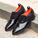 Handmade Black Leather Suede Button Derby Shoe - leathersguru