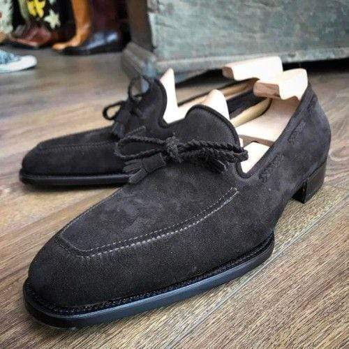 Men's Suede Loafers Shoes, Men's Black Slip On Moccasin Shoes - leathersguru