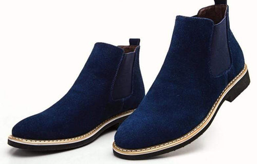 Handmade Navy Suede Chelsea Slip On Boots - leathersguru