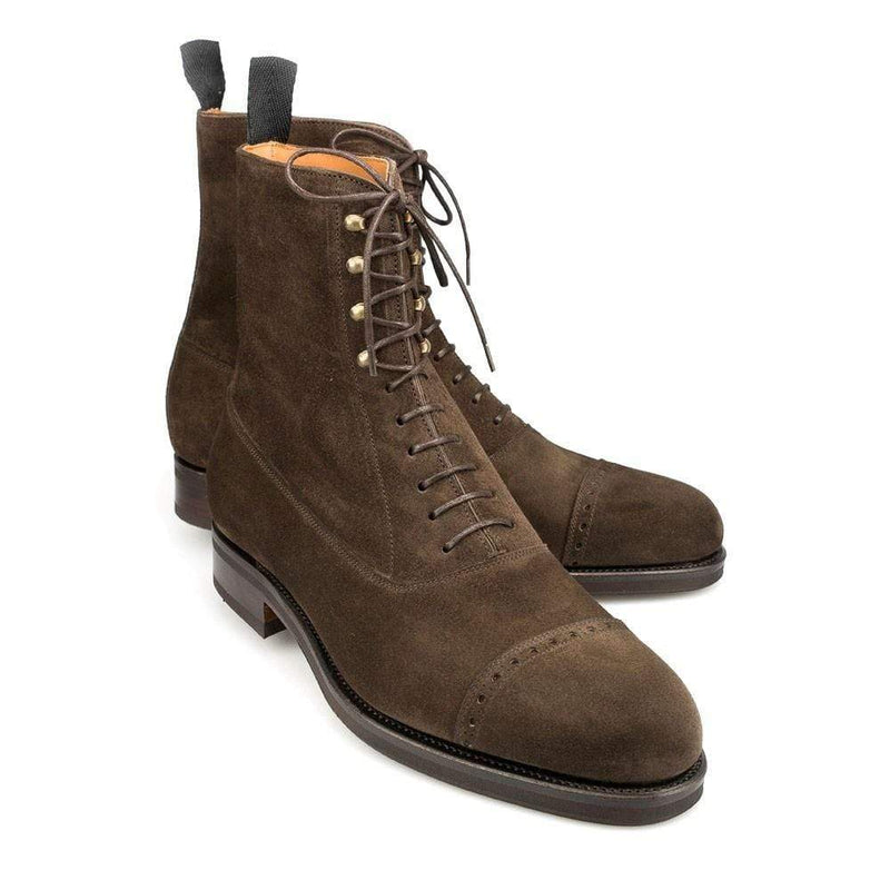 Handmade Men's Ankle High Suede Brown Cap Toe Lace Up Boot - leathersguru