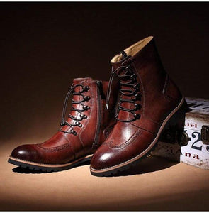 Handmade Men's Ankle High Leather Brown Wing Tip Boot - leathersguru