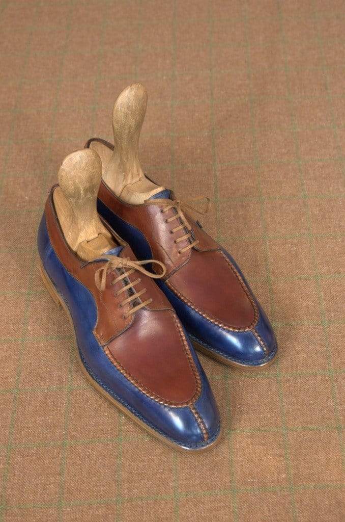 Handmade Men's Leather Brown Blue Split Toe Shoes - leathersguru