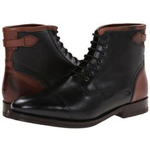 Load image into Gallery viewer, Handmade Black Brown Leather Boot, Men&#39;s Lace Up Cap Toe Ankle High Boot
