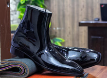 Load image into Gallery viewer, Handmade Black Patent Leather Ankle High Boots For Men&#39;s
