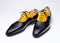 Handmade Black Yellow Leather Shoes, Wing Tip Men's Lace Up Cap Toe Shoes
