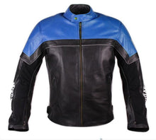 Load image into Gallery viewer, Handmade Blue Black Men&#39;s Moto Art racing pro perforated biker leather jacket

