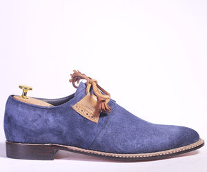 Bespoke Blue Suede Side Lace Up Shoe for Men - leathersguru