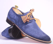 Load image into Gallery viewer, Bespoke Blue Suede Side Lace Up Shoe for Men - leathersguru

