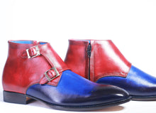 Load image into Gallery viewer, Handmade Blue &amp; Burgundy Leather Double Monk Boot For Men&#39;s
