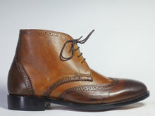 Load image into Gallery viewer, Handmade Brown Ankle High Wing Tip Brogue Leather Boot For Men&#39;s
