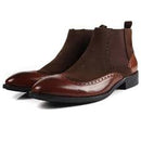 Bespoke Brown Leather Suede Chelsea Ankle Wing Tip Boot