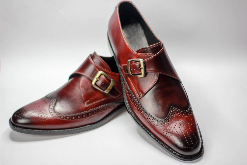 Handmade Brown Single Buckle WingTip Cow Leather Soes , Formal Classic Shoes