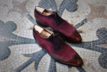 Load image into Gallery viewer, Handmade Burgundy Leather Suede Shoes, Wing Tip Lace Up Fashion Shoes
