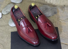 Load image into Gallery viewer, Hand Painted Burgundy Tussle Party Loafers Shoes, Oxford Shoes For Men&#39;s
