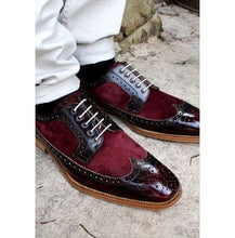 Load image into Gallery viewer, Handmade Burgundy Wing Tip Brogue Leather Suede Shoes,Oxford Men&#39;s Shoes 
