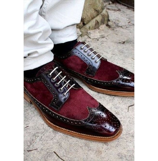 Handmade Burgundy Wing Tip Brogue Leather Suede Shoes,Oxford Men's Shoes 
