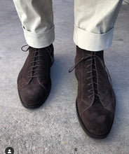 Load image into Gallery viewer, Handmade Dark Brown Lace Up Suede Shoes, Men&#39;s Dress Formal Shoes
