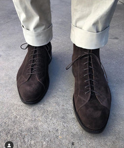Handmade Dark Brown Lace Up Suede Shoes, Men's Dress Formal Shoes
