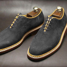 Load image into Gallery viewer, Handmade Gray Derby Suede Leather Dress Formal Denim Shoes
