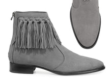 Load image into Gallery viewer, Handmade Gray Fringe Ankle Boots, Men Leather Gray Ankle Boots
