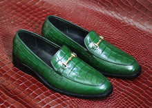 Load image into Gallery viewer, Handmade Green Alligator Texture Loafer Shoes, Men&#39;s Classic Stylish Shoes 
