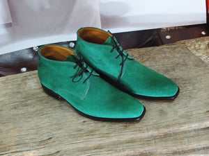 Handmade Green Color Suede Boot, Men's Fashion Chukka Lace Up Boot