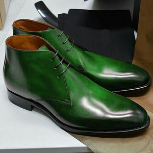 Handmade Green Leather Shoes, Chukka Boots, Men Chukka Leather Designer Boots