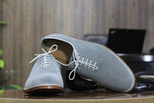 Load image into Gallery viewer, Handmade Grey Suede Lace Up Shoes, Men&#39;s Plain Toe Classic Men&#39;s Shoes
