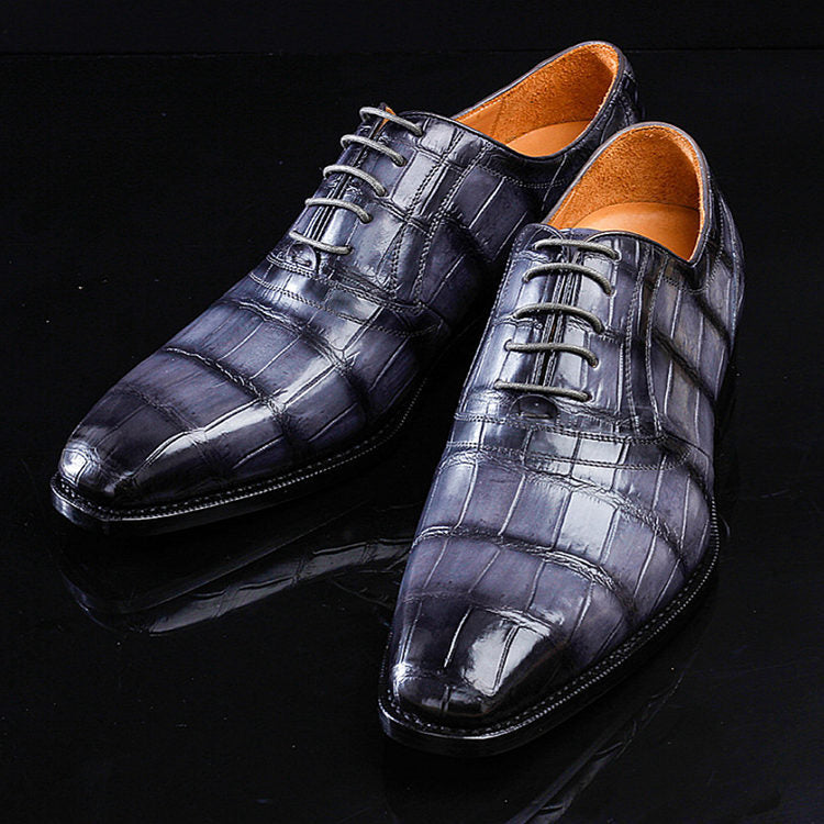 Handmade Leather Shoes, Dress Crocodile Texture Leather Men Two Tone Black crocodile shoes