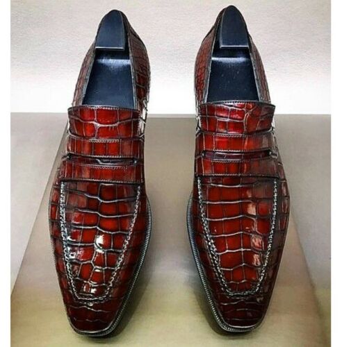 Handmade Men Alligators Leather Shoes, Men Crocodile Leather Shoe, moccasin shoe