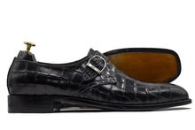 Load image into Gallery viewer, Handmade Men Black Alligator Texture Shoes, Monk Strap Leather Shoes
