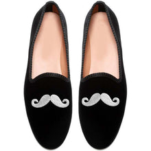 Load image into Gallery viewer, Handmade Men Black Loafer Mustache Leather sole Slippers shoes
