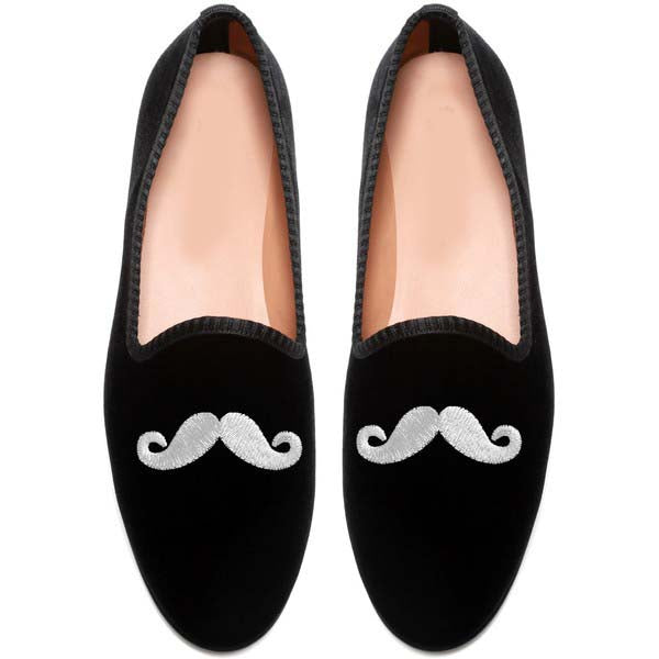 Handmade Men Black Loafer Mustache Leather sole Slippers shoes