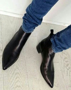 Handmade Men Black Pointed Toe Chelsea Boots, Men Black Leather Ankle Boots