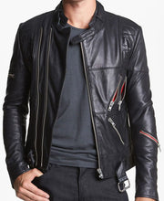 Load image into Gallery viewer, Handmade Men Black leather Jacket stylish design, Men Brando Style Slim Fit Leather Jacket
