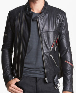 Handmade Men Black leather Jacket stylish design, Men Brando Style Slim Fit Leather Jacket