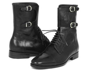 Handmade Men's Cap Toe black high Ankle leather boot - leathersguru