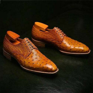 Handmade Men Tan Ostrich Leather Formal Dress Shoes, Oxford Office Shoes