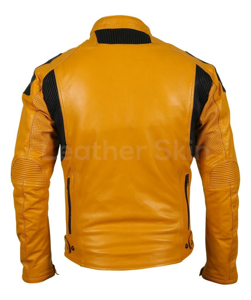 Handmade Men Yellow Biker Motorcycle Leather Jacket with Perforations XS to 6XL
