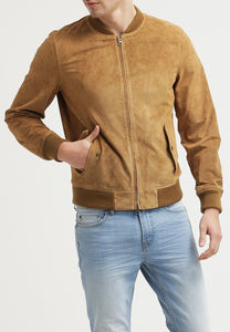 Handmade Men's Beige Fashion Stylish Premium Genuine Suede Jacket Front & Side Pockets